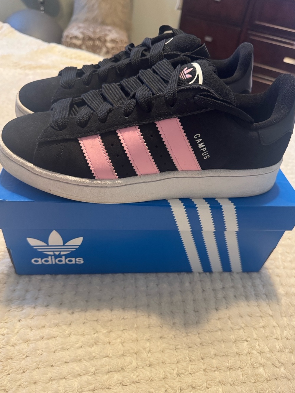 adidas Campus Black Sneakers with Pink Stripes